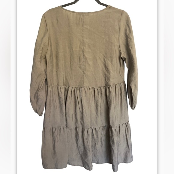 Zara V-neck Long Sleeve Tiered Boho Flowy Dress in Olive - Picture 2 of 5